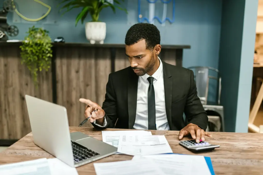 An attorney working at his desk.